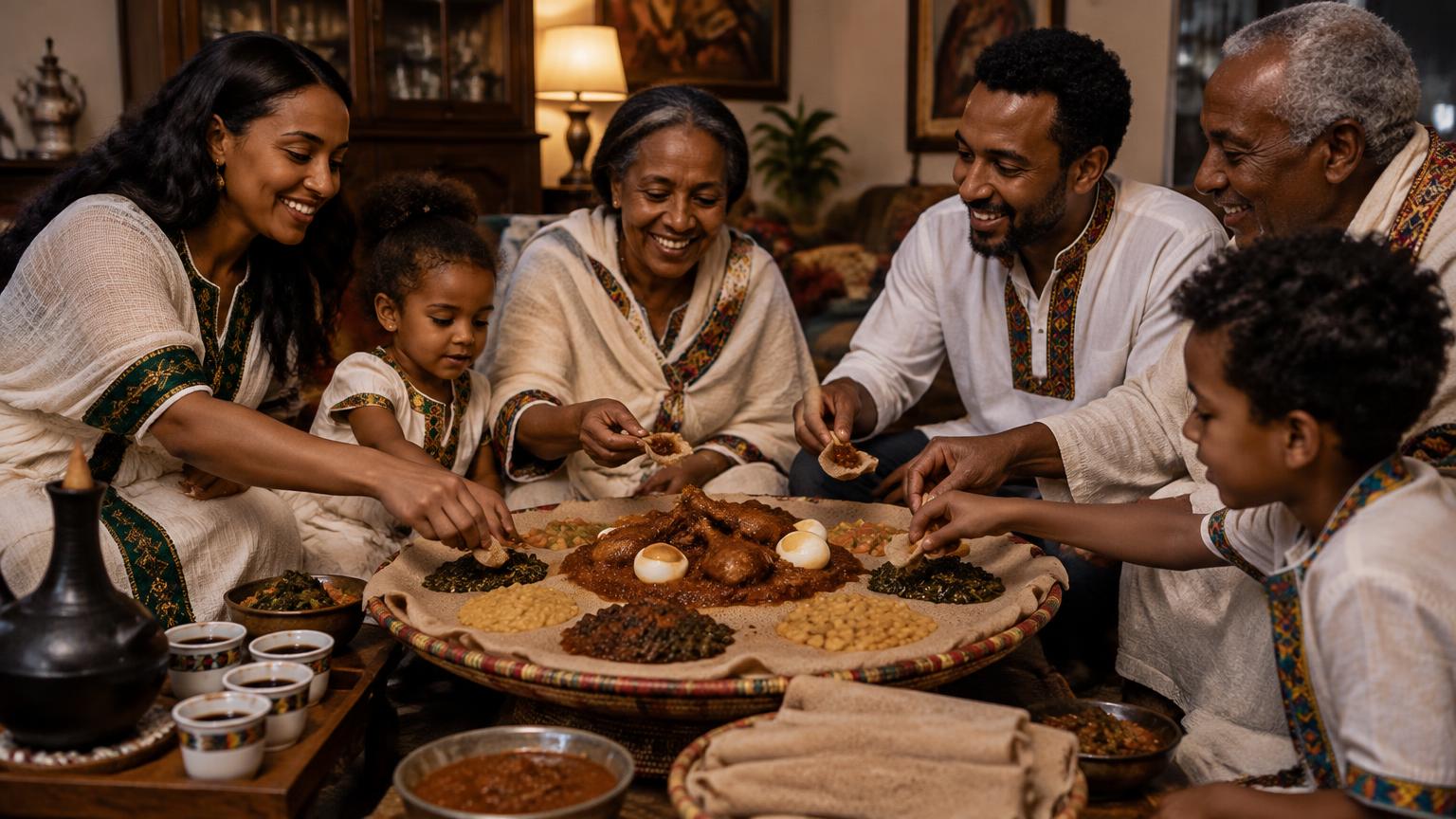Ethiopia family sharing a meal