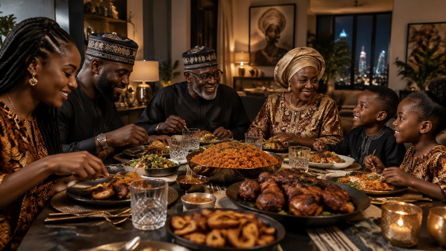 Nigeria family sharing a meal