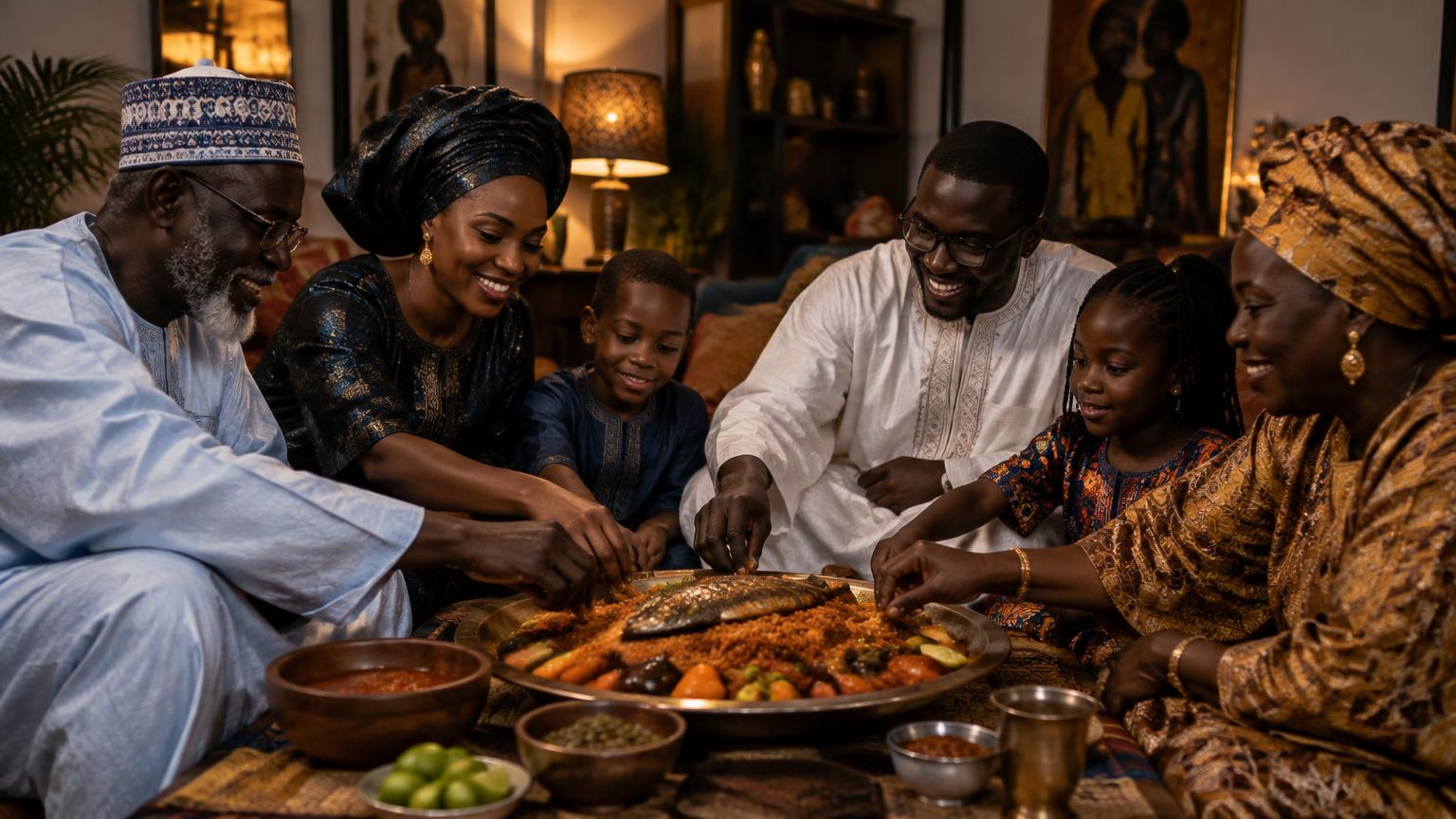 Senegal family sharing a meal